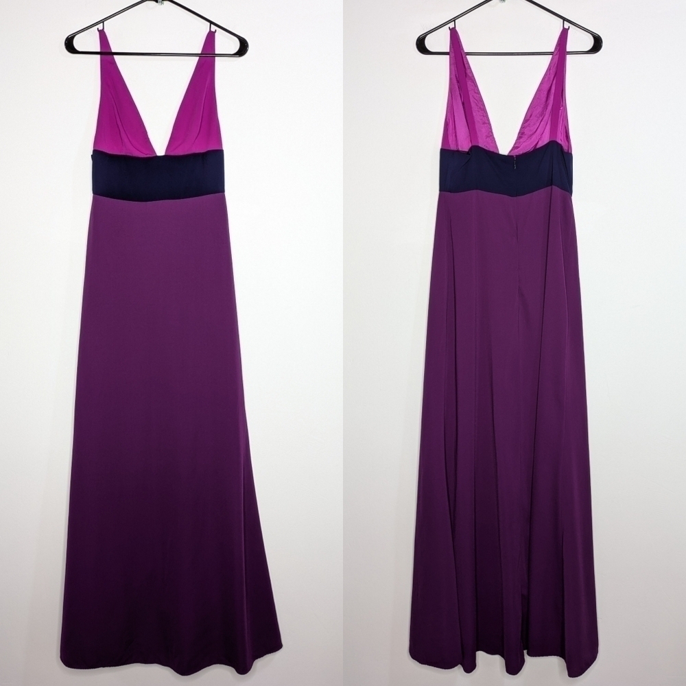 Jill Stuart purple blue color block v neck maxi gown dress 2